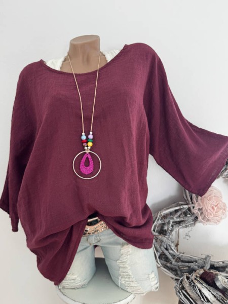 Bluse 2tlg Tunika bordeaux Musselin Baumwolle Made in Italy Neu 38-42