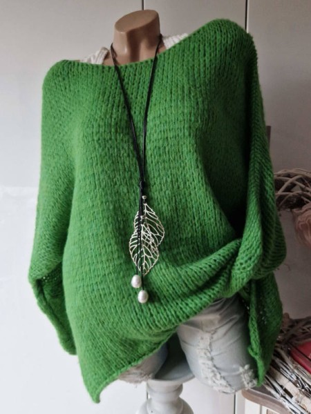 Oversized Pullover Long Pulli KRATZ NICHT !!! grün Vokuhila Made in Italy 38-44