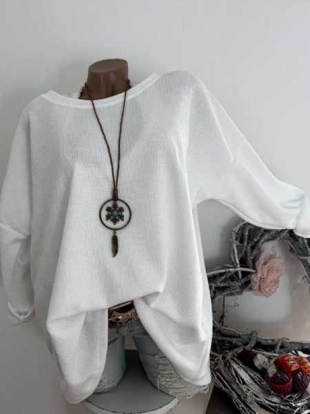 2tlg Cord Tunika weiss mit Kette Made in Italy 40-44 NEU Pullover