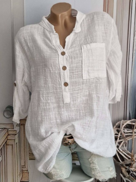 Tunika Hemdbluse Bluse weiss Made in Italy 40-44 Musselin Leinenoptik