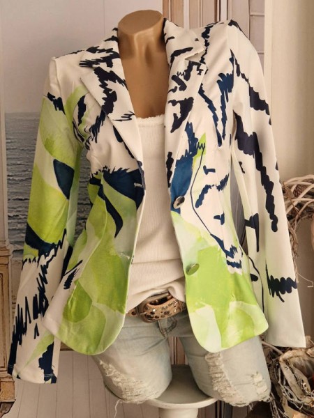 Blazer M 38 Kurzblazer MISSY 2 Knopf Jackett weiss dunkelblau grün Glitzer Steinchen