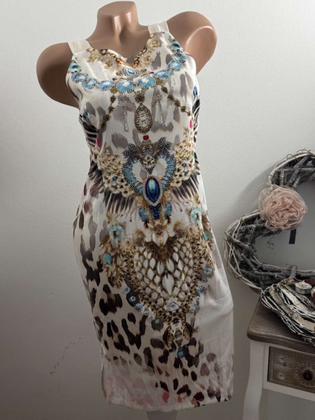 MISSY Kleid XL 42 Trägerkleid Stretchkleid Neu weiss gemustert Kettchenprint Glitzer Steinchen