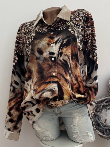 MISSY Bluse Hemdbluse S 36 Animal Ornamente Print Neu Glitzer Steinchen