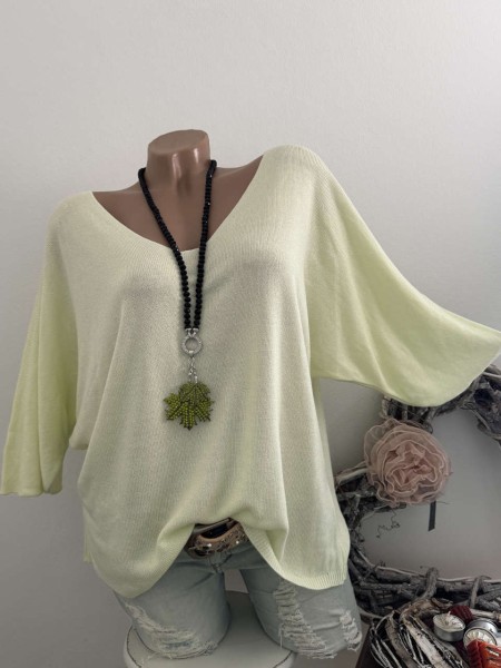 Oversized Italy 38-42 Fledermausarm hellgelb Tunika Glattstrick Pullover 1/2 Arm