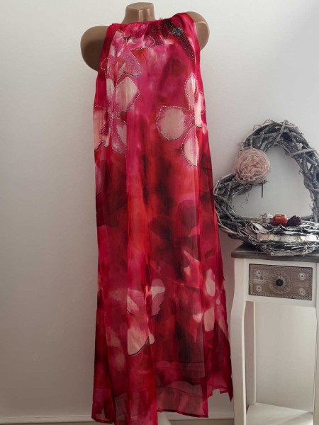 Kleid Maxikleid MISSY S 36 Ärmelloses pink gemustert hinten zum binden 2lagig unterfüttert Glitzer N