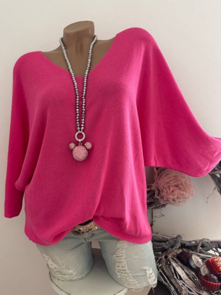 Tunika Glattstrick Pullover pink Oversized Italy 38-42 Fledermausarm 1/2 Arm