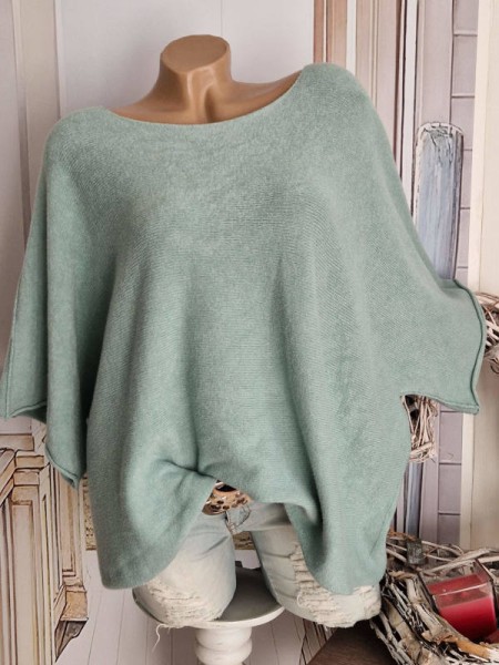 Kurzarm Oversized Pullover aqua Feinstrick Tunika 38-42 Pulli Made 