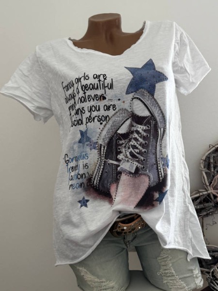 T-Shirt Shirt Turnschuhe Stern 36 38 40 42 Italy Nieten NEU weiss