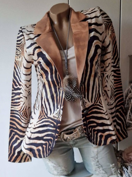 XL 42 Blazer MISSY Kurzblazer Neue Kollektion Jackett Animal Print Glitzer beige schwarz camel