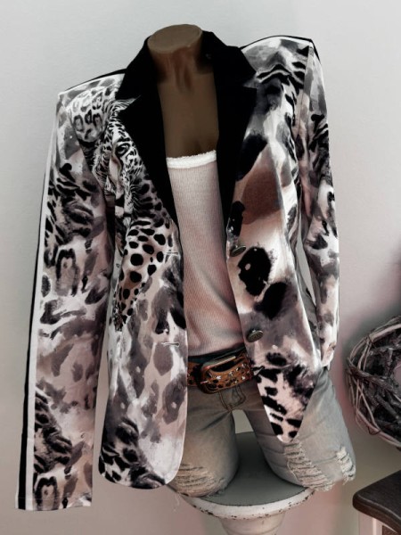 Blazer MISSY S 36 Kurzblazer Galonstreifen Tiger Animal Muster Glitzer Nieten Neu