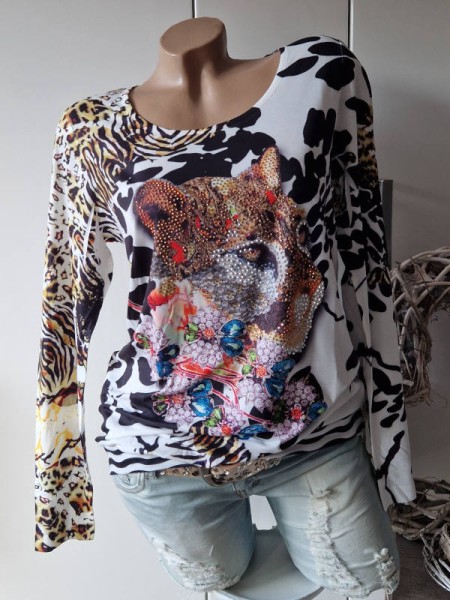 S 36 MISSY Tunika Longsleeve Shirt Tiger Animal Print NEU Glitzer