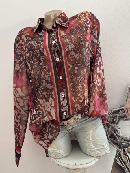 Bluse Missy L 40 Langarm floral gemustert rostbraun/himbeere Neue Kollektion