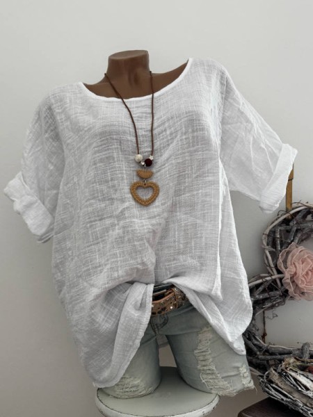 Bluse Tunika weiss Musselin Baumwolle Made in Italy Neu 38-44