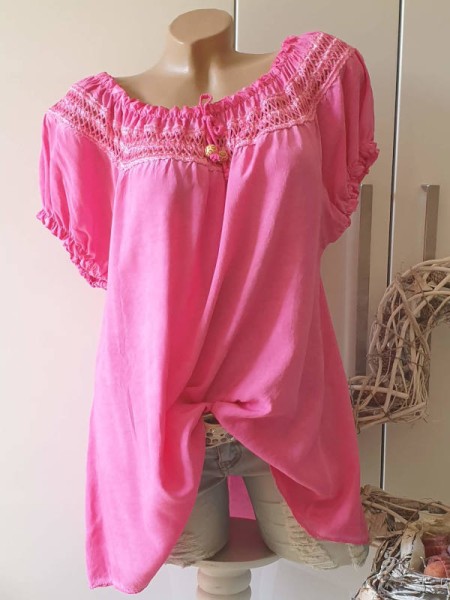 Tunika Carmenbluse pink Bluse Off Shoulder Made in Italy Viskose luftig 40-44