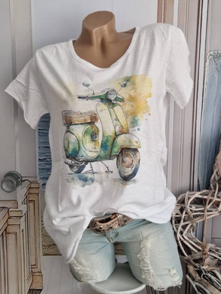 T-Shirt Tunika Roller Print Baumwolle Nieten Made in Italy 36 38 40 42