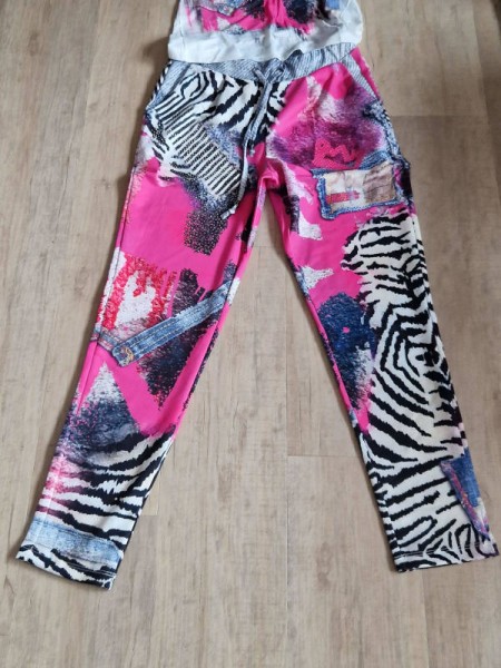MISSY L 40 Joggpants Hose Stretchige Patchwork Jeans Animal pink Glitzer Steinchen Neu