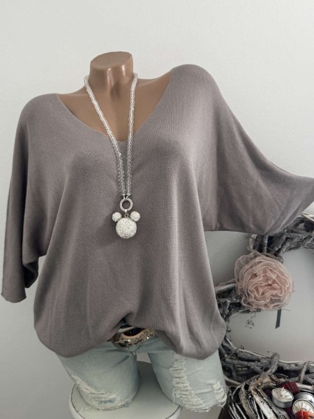 Oversized Italy 38-42 Fledermausarm schlamm Tunika Glattstrick Pullover 1/2 Arm