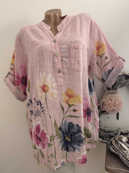 Bluse NEU Fischerhemd Tunika Leinenoptik 38-42 rosa