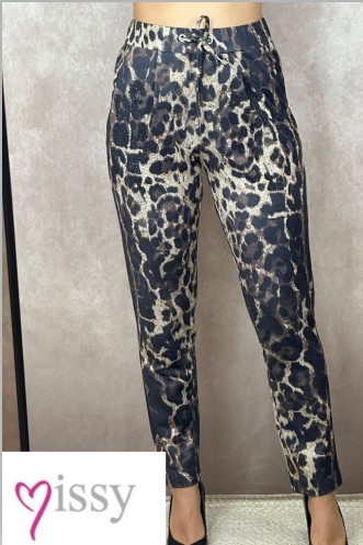 Joggpants Hose MISSY L 40 Leo taupe schwarz Glitzernieten Neu