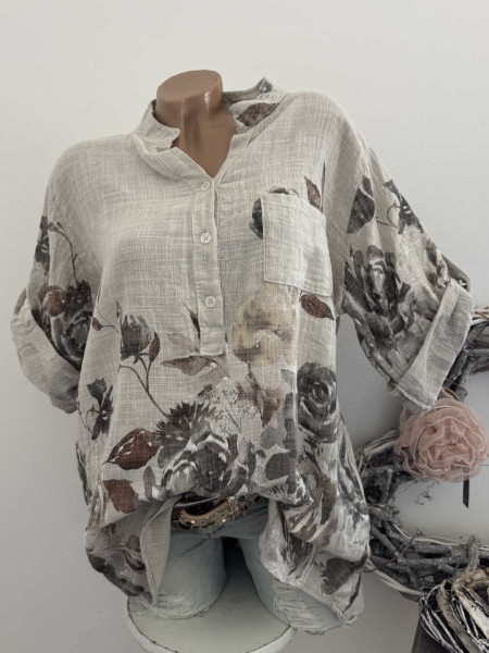 Italy Bluse Tunika Hemd Fischerhemd schlammbeige NEU 38-44