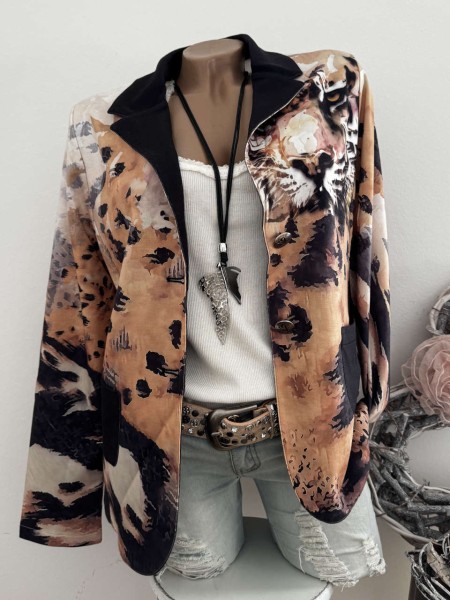 MISSY Oversized Blazer Jackett S/M 36 38 Glitzersteinchen Tiger Neu