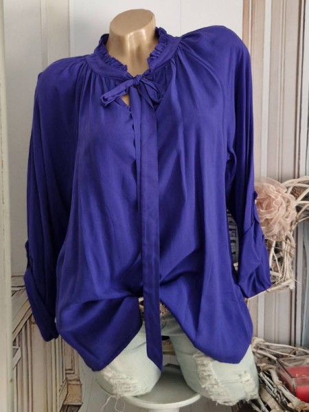 Schluppenbluse Tunika Bluse 38-42 lilablau Viskose Made in Italy NEU