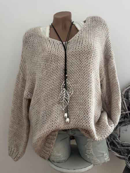 beige Pullover Made in Italy Grobstrickpulli 38-44 Pulli Neu Grobstrickpulli