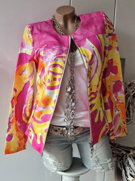MISSY Jacke L 40 pink gelb Zipperjacke Glitzer 2-Wege Zipper NEU