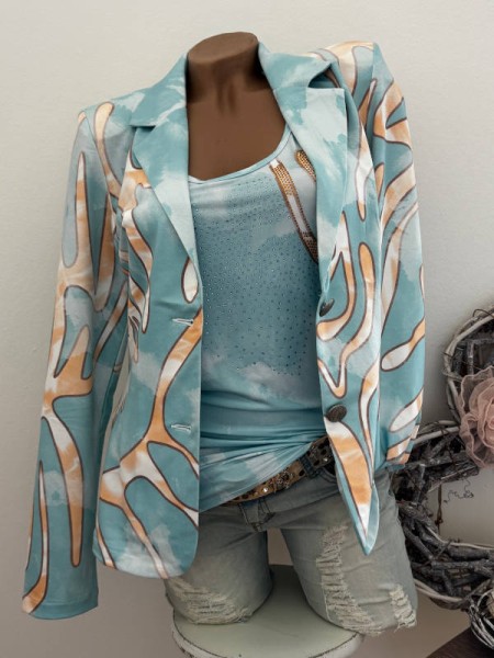 Blazer MISSY S 36 Kurzblazer hellblau gemustert Glitzernieten Neu