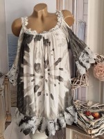 Long Tunika Kleid Italy 36-40 offene Schultern Made in Italy NEU weiss grau schwarz Long Tunika Kleid Italy 36-40 offene Schultern Made in Italy NEU weiss grau schwarz