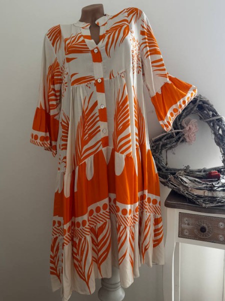 Tunika Sommerkleid Hängerchen orange creme Dress Kleid Tunikakleid Made in Italy 38-42