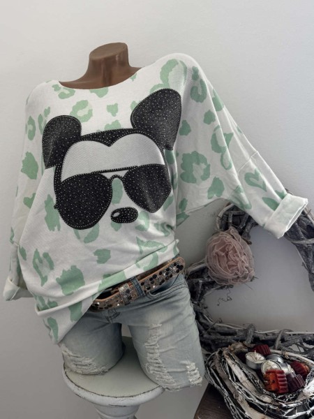 Feinstrick Longsleeve Flausch 38 40 42 NEU Mouse Brille weiss mint Made in Italy