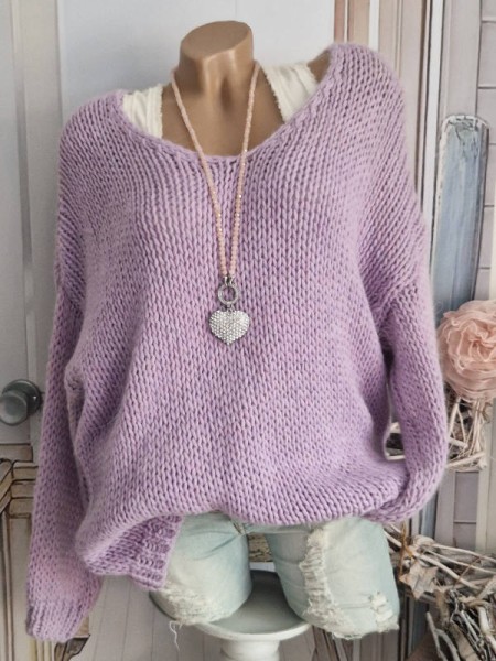 flieder lila Pullover Made in Italy Grobstrickpulli 38-44 Pulli Neu Grobstrickpulli
