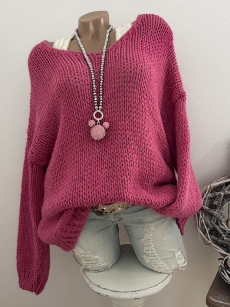 pink Pullover Made in Italy Grobstrickpulli 38-44 Pulli Neu Grobstrickpulli