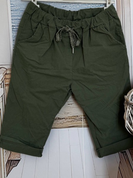 Joggpant Hose dunkel oliv kurze Baggy Made in Italy Capri Shorts Chino 38-42