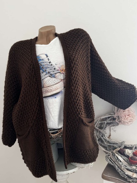 Cardigan Strickjacke braun Neu Oversize Made in Italy 38-44 Ärmel überschnitten