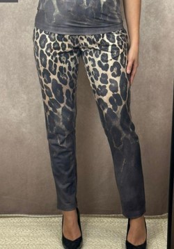 Hose MISSY S 36 Joggpants Leo taupe schwarz Glitzernieten Neu