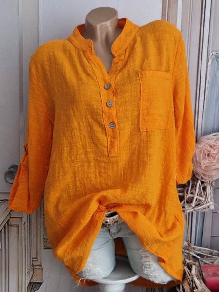 Tunika Hemdbluse Bluse orange Made in Italy 38-44 Musselin Leinenoptik