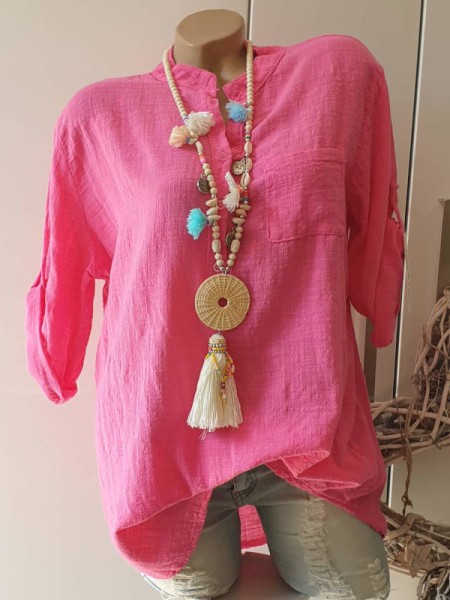 Tunika Bluse Made in Italy pink Fischerhemd Hemdbluse Musselin Baumwolle 38-40/42