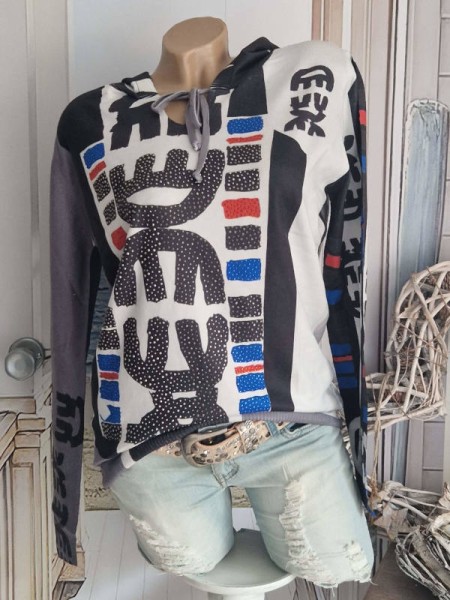 Pulli Pullover S/M 36 38 Kapuzenpulli MISSY Hoodie Neu Feinstrick Glitzer Nieten weiss bunt