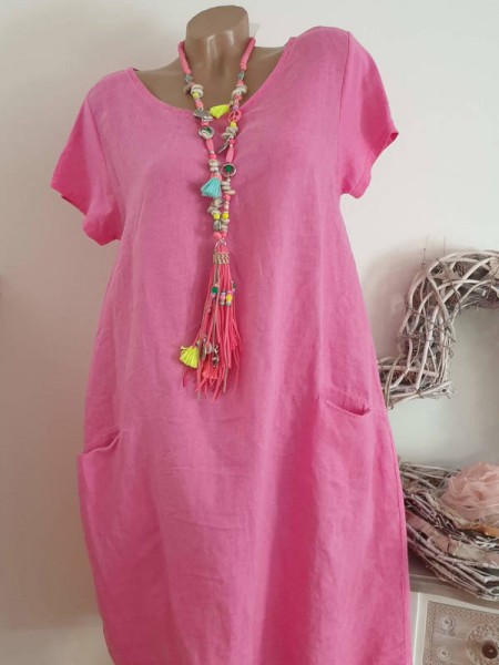 Italy A-Linie Taschen pink Kleid 38 40 42 Kurzarmkleid Baumwolle