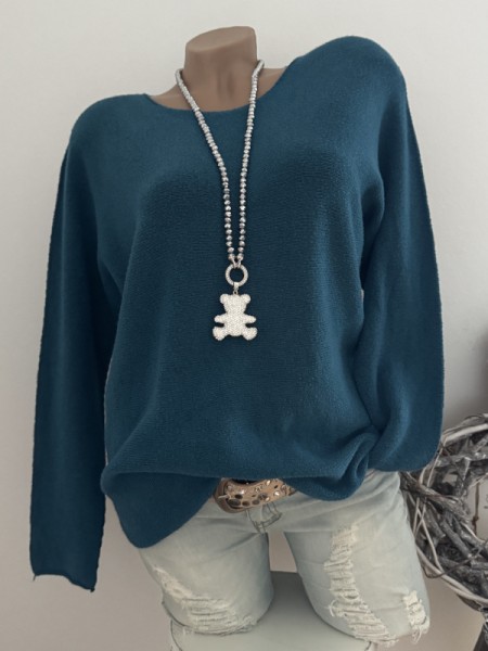 Flausch Pullover Pulli petrol 38-42 Neu Tunika Made in Italy