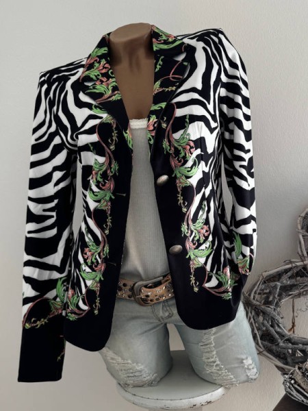Blazer MISSY S 36 Kurzblazer schwarz weiss Animalprint Glitzer Neue Kollektion
