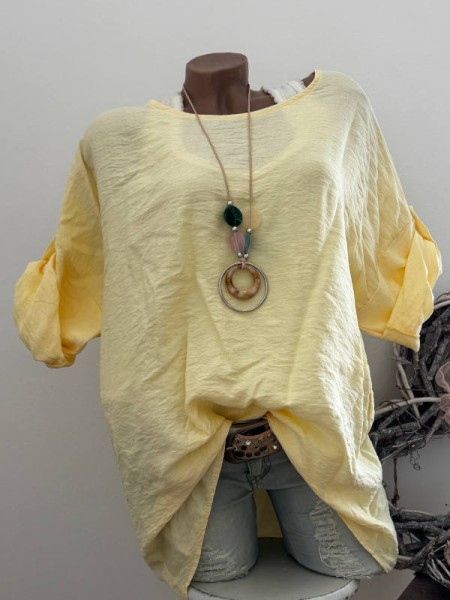 2tlg Tunika Bluse Turn up Ärmel Longsleeve gelb NEU Made in Italy 40-44