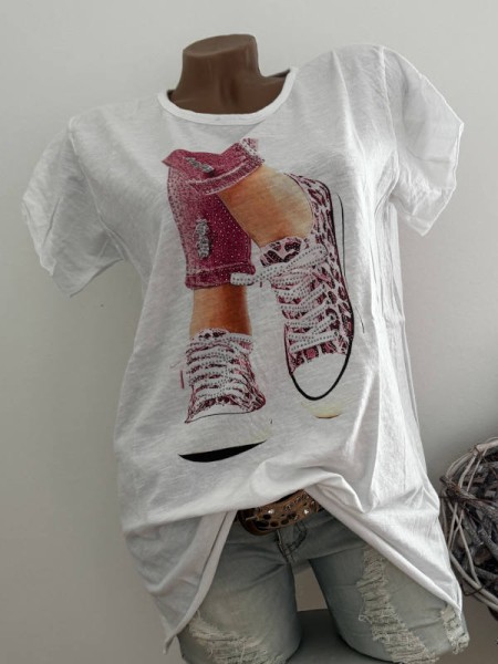 T-Shirt Shirt Tunika 36 38 40 42 NEU weiss Print Nieten
