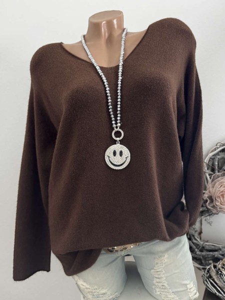 Flausch Pullover Pulli schokobraun 38-42 Neu Tunika Made in Italy