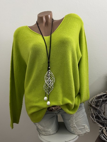 V-Neck Flausch Pullover Pulli hellgrün 38-42 Neu Tunika Made in Italy