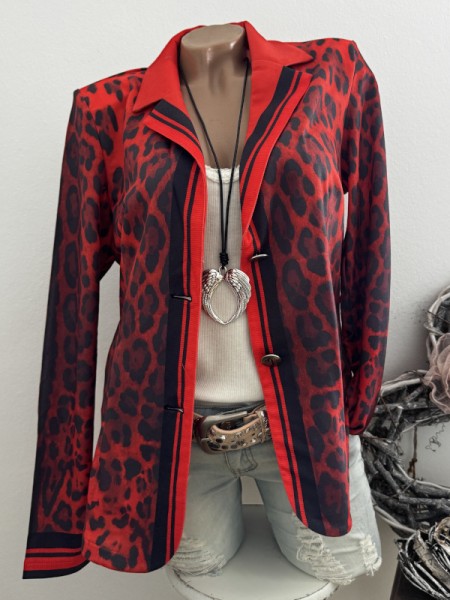 Blazer MISSY M 38 Kurzblazer Leo Animal rot/schwarz Glitzer Nieten Neu