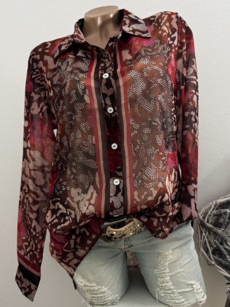 Bluse Missy S 36 Langarm floral gemustert rostbraun/himbeere Neue Kollektion