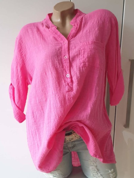 Tunika Bluse Made in Italy pink Fischerhemd Hemdbluse Musselin Baumwolle 36-42